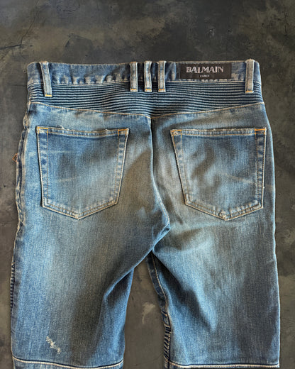 BALMAIN SS2014 DISTRESSED BIKER DENIM