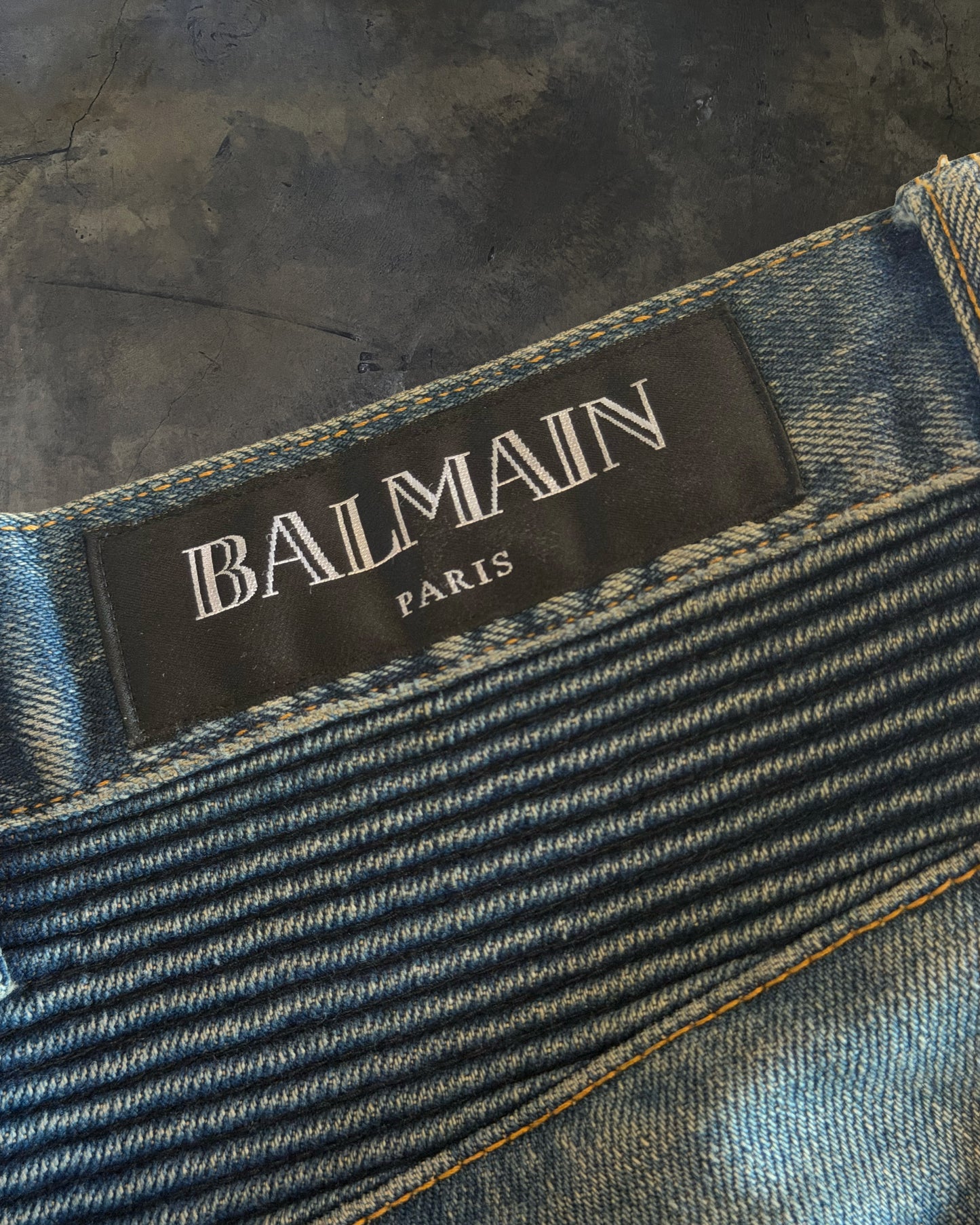 BALMAIN SS2014 DISTRESSED BIKER DENIM