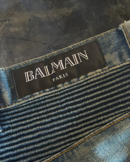 BALMAIN SS2014 DISTRESSED BIKER DENIM