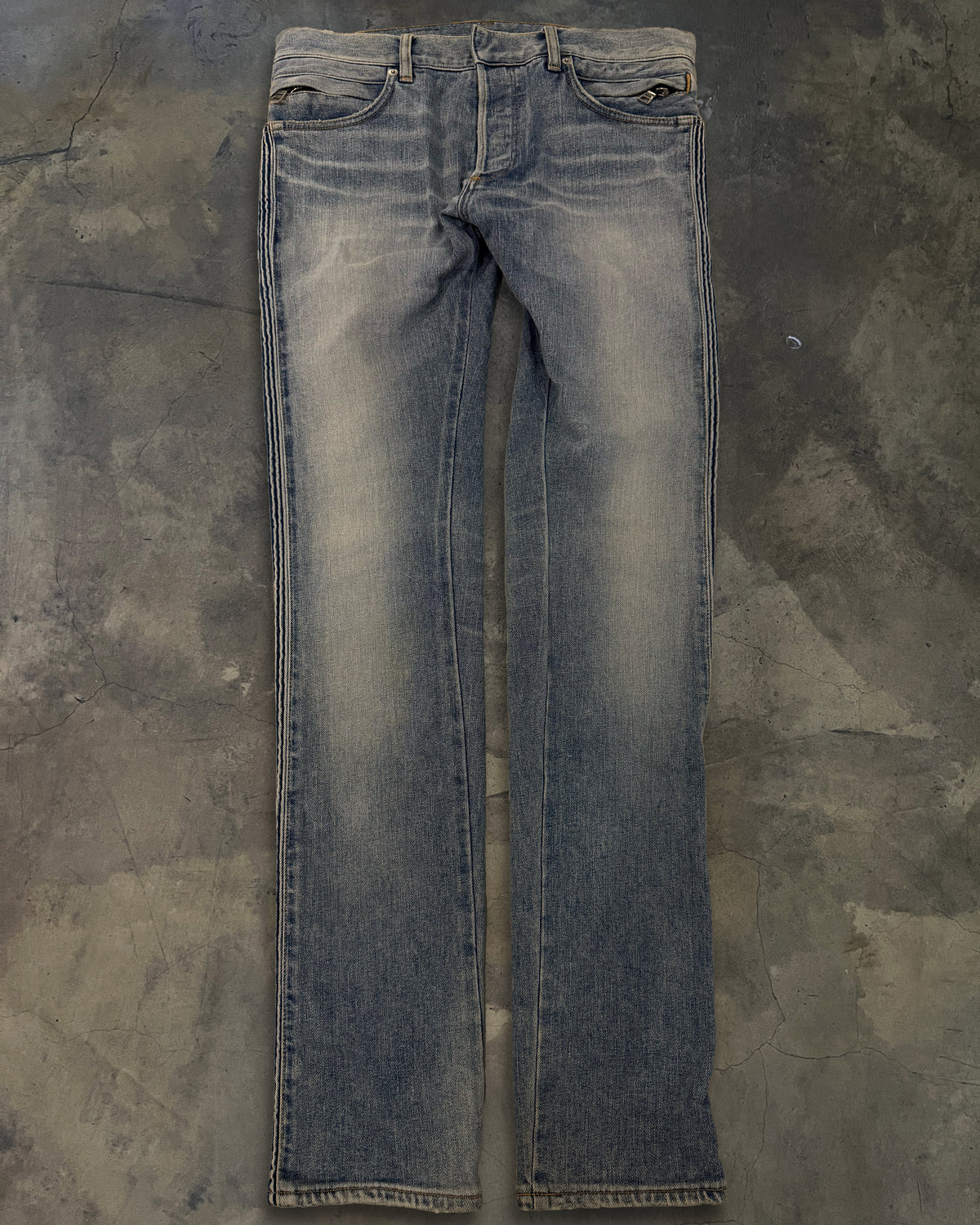 BALMAIN 2018 RIBBED FADED BIKER DENIM