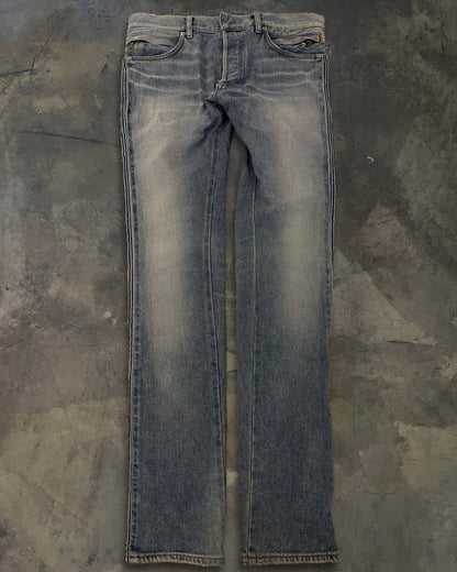 BALMAIN 2018 RIBBED FADED BIKER DENIM