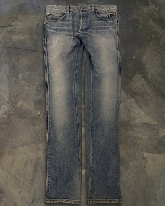 BALMAIN 2018 RIBBED FADED BIKER DENIM
