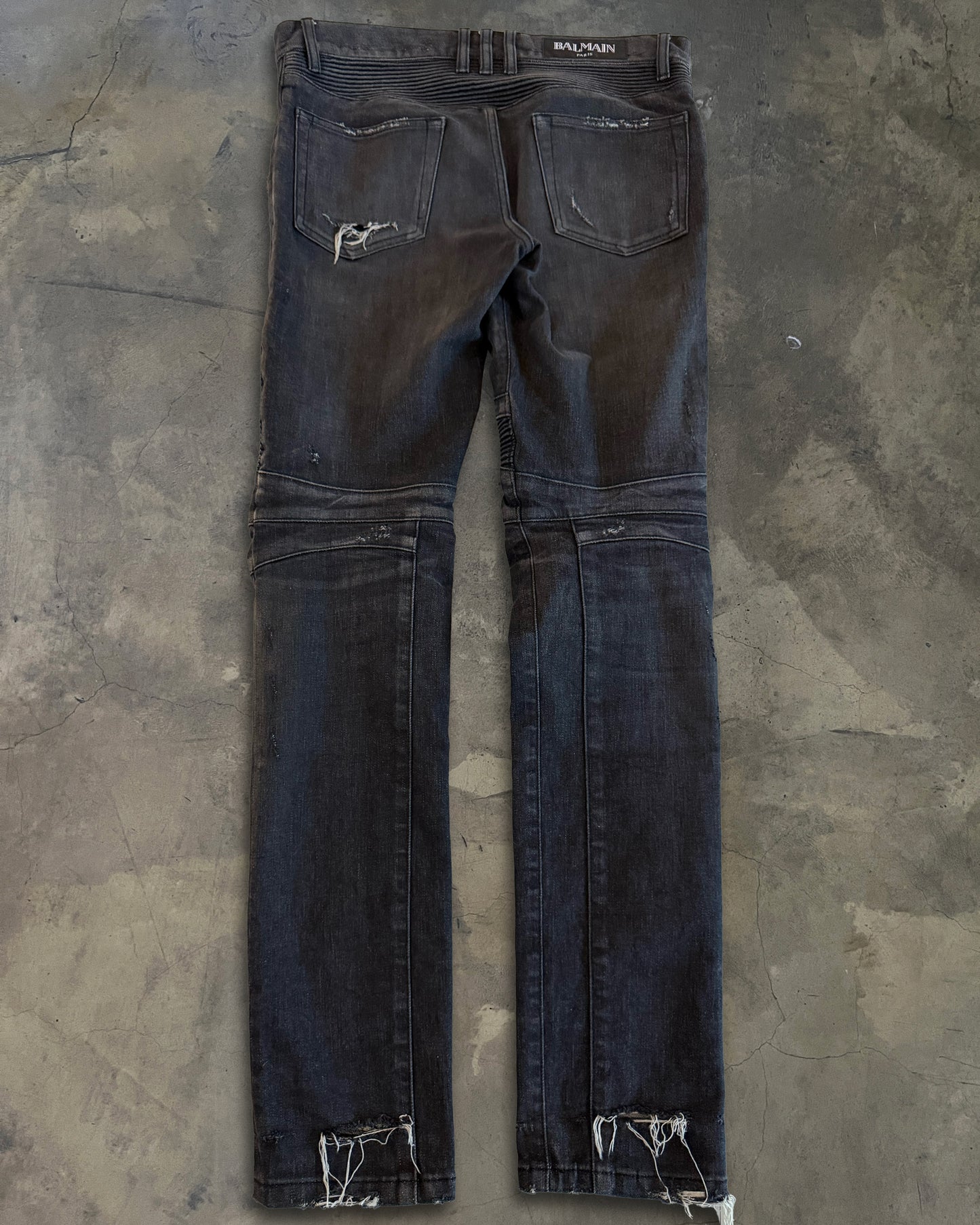 BALMAIN SS2014 REPARIED BLACK BIKER DENIM