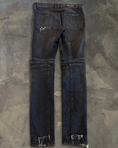 BALMAIN SS2014 REPARIED BLACK BIKER DENIM