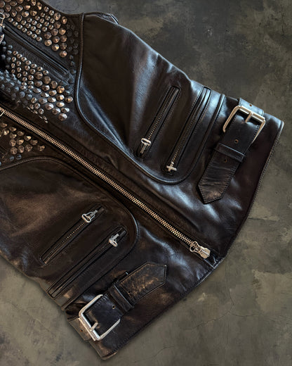 BALMAIN HOMME SS2011 HORSE LEATHER STUDDED BIKER VEST