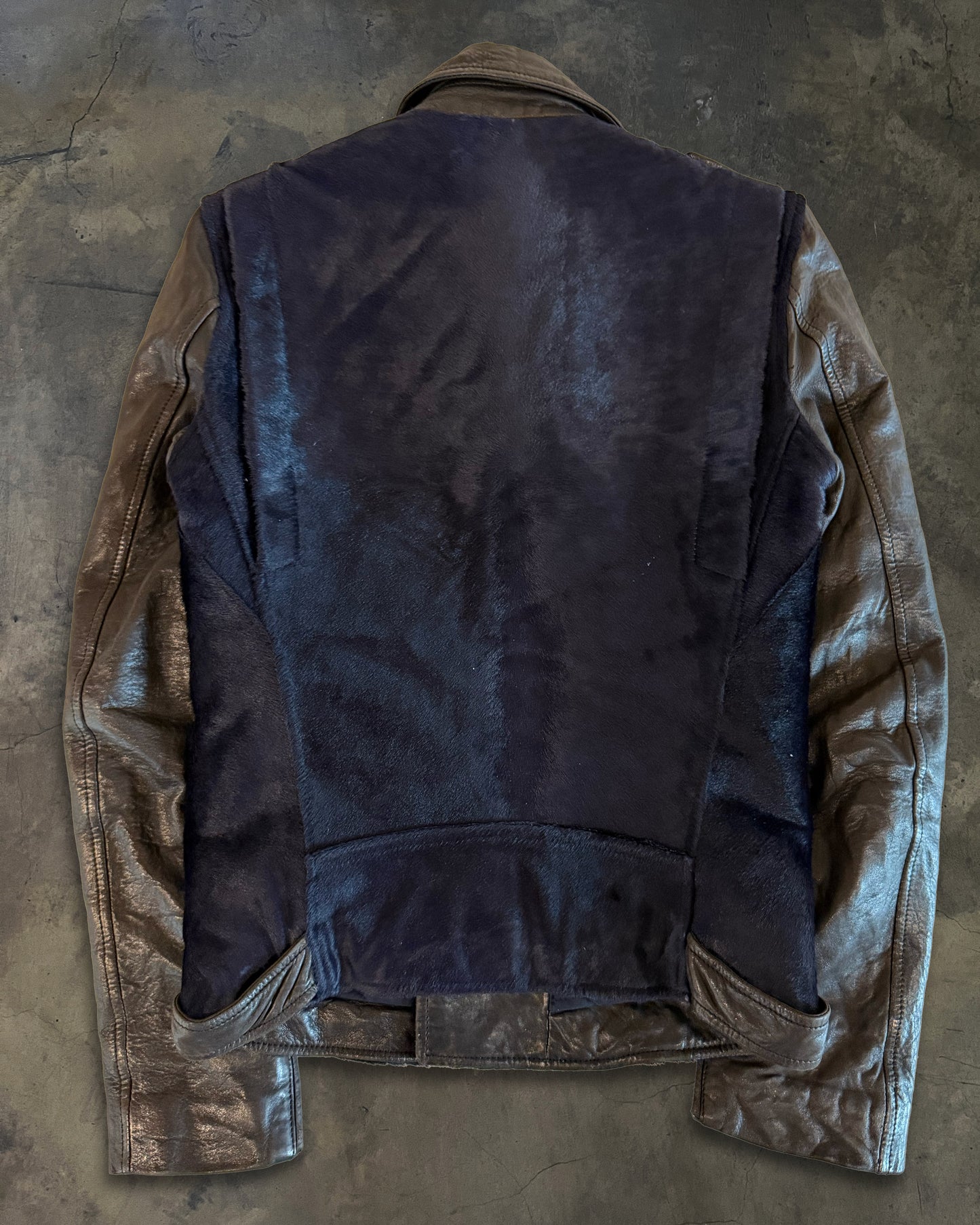 BALMAIN FW2012 MIDNIGHT BLUE CALF FUR LEATHER JACKET