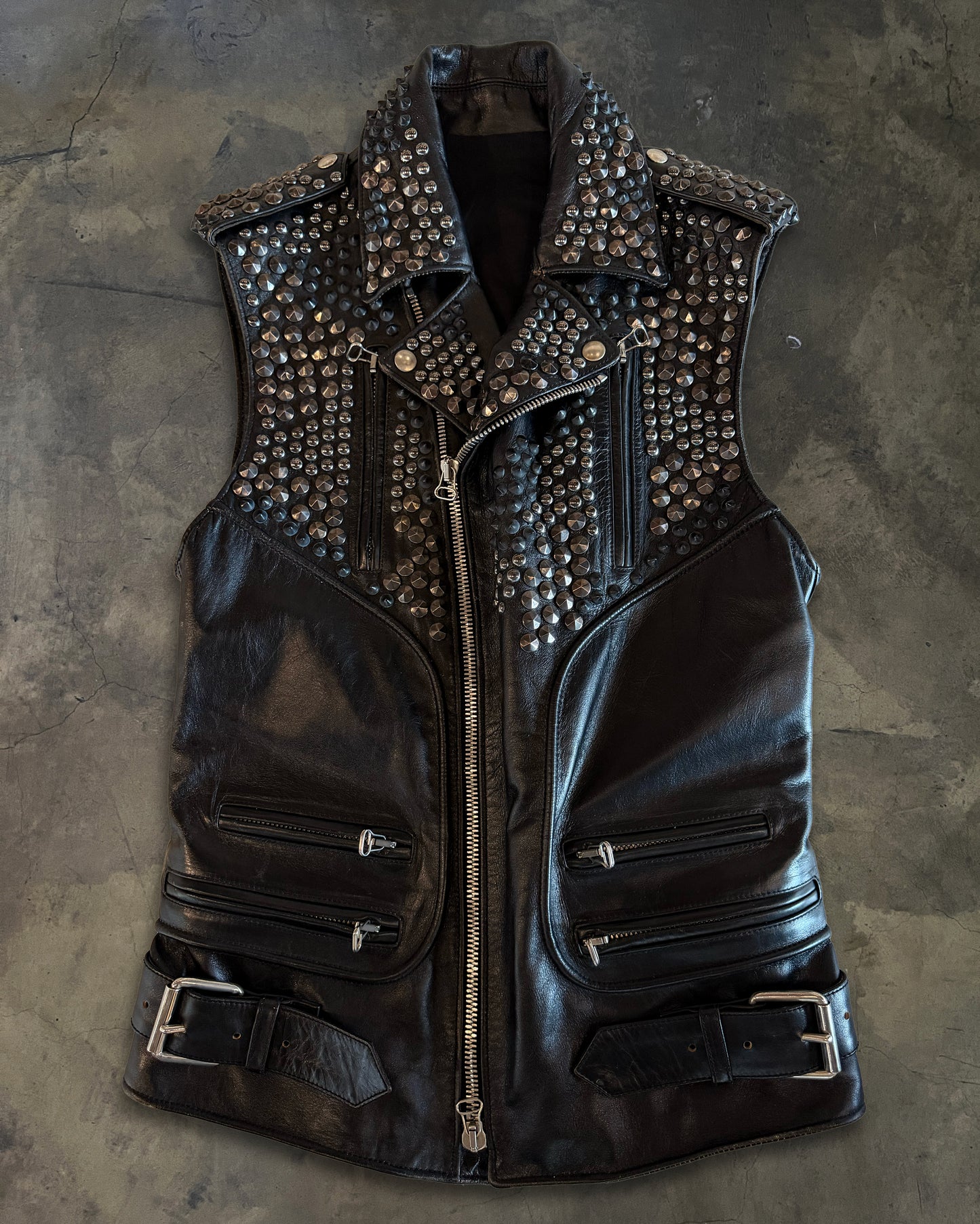 BALMAIN HOMME SS2011 HORSE LEATHER STUDDED BIKER VEST