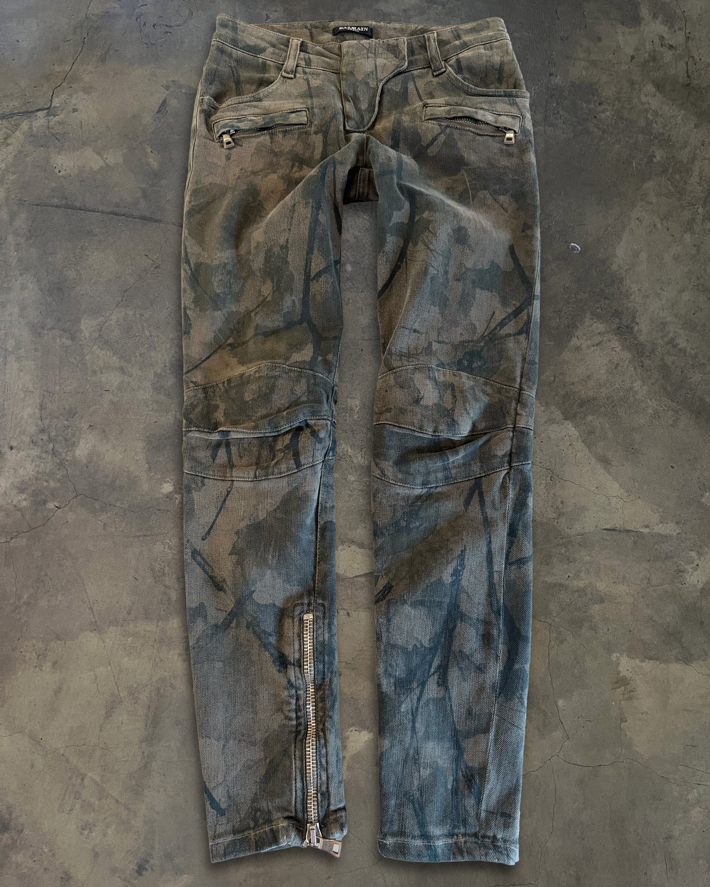BALMAIN CAMO BIKER DENIM