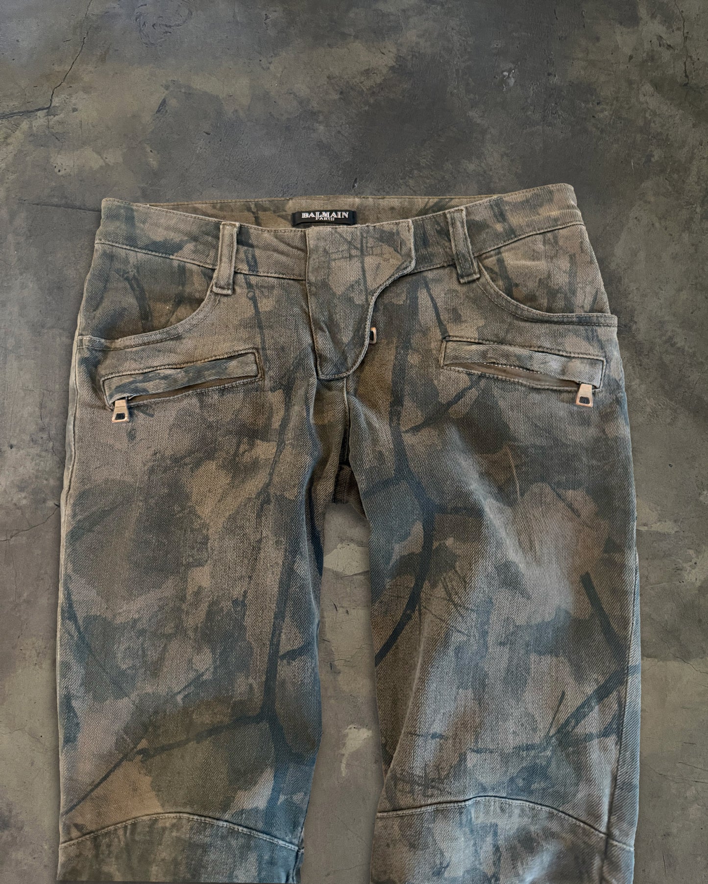 BALMAIN CAMO BIKER DENIM