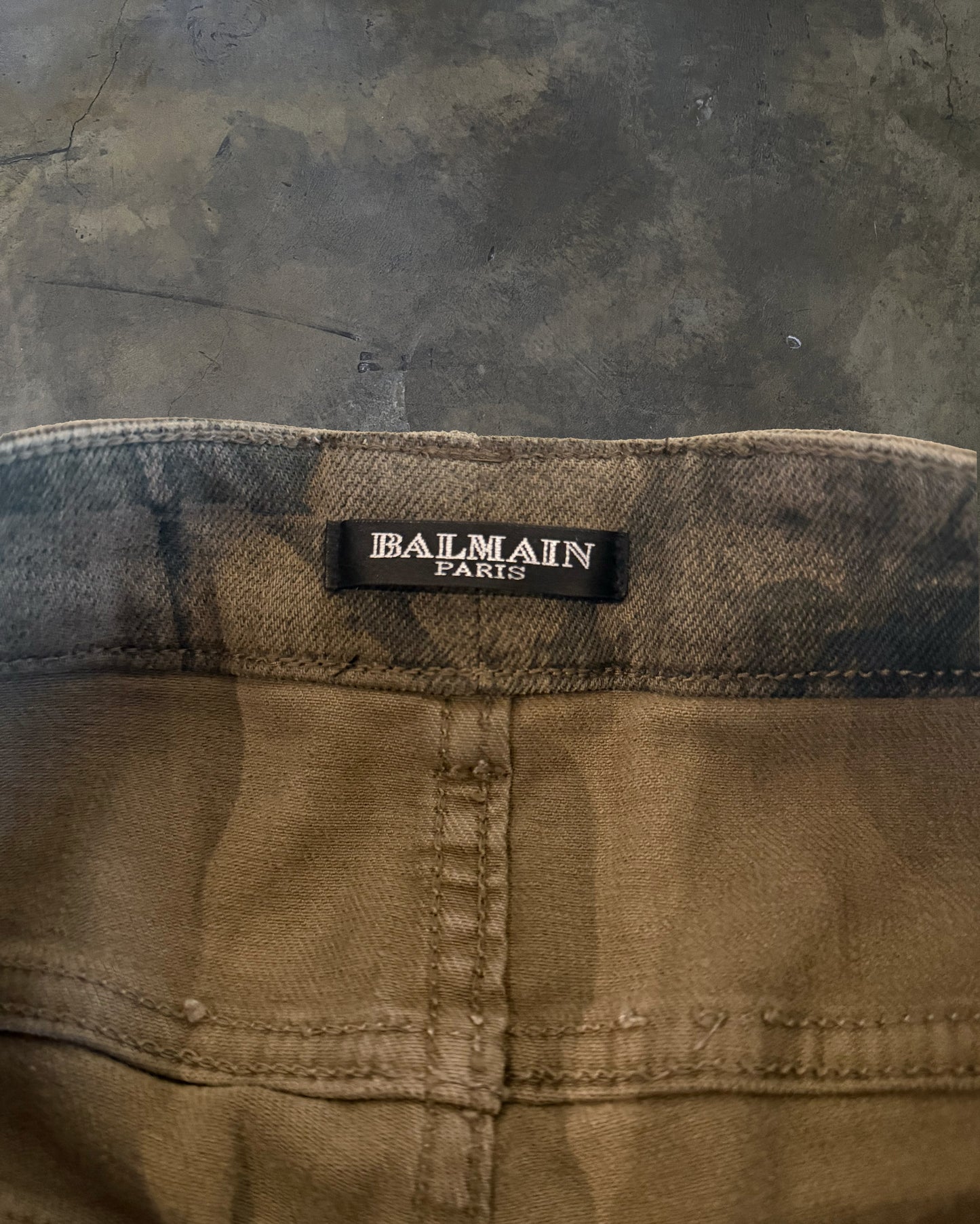 BALMAIN CAMO BIKER DENIM