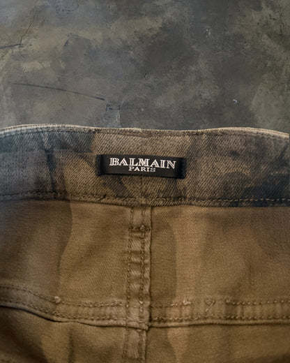 BALMAIN CAMO BIKER DENIM