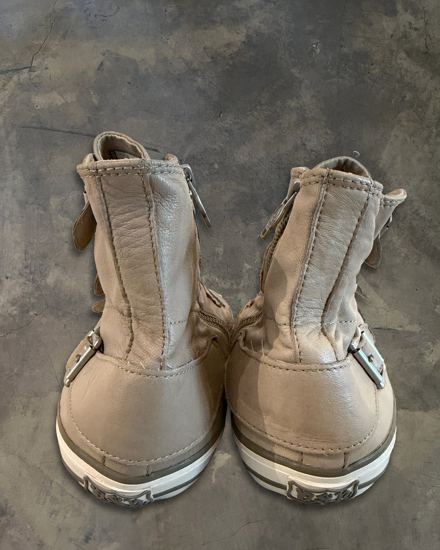 ASH BEIGE BUCKLED HIGH TOPS