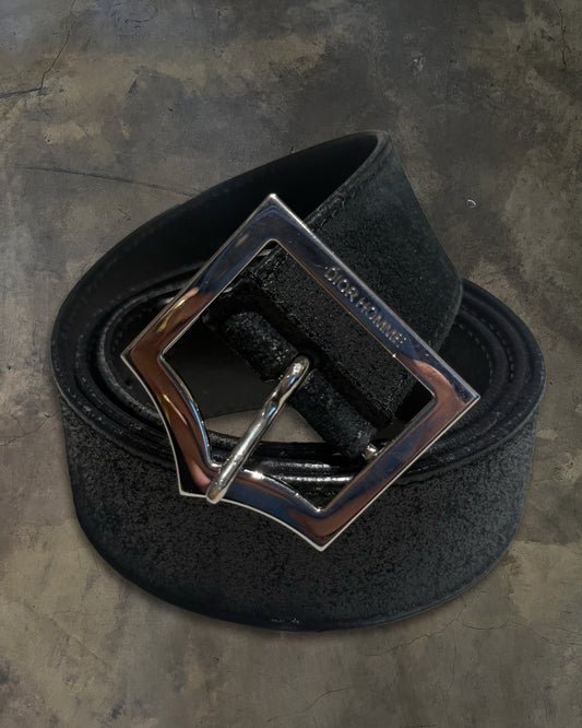 DIOR HOMME SS2005 BLACK BLISTERED LEATHER D POINT BELT