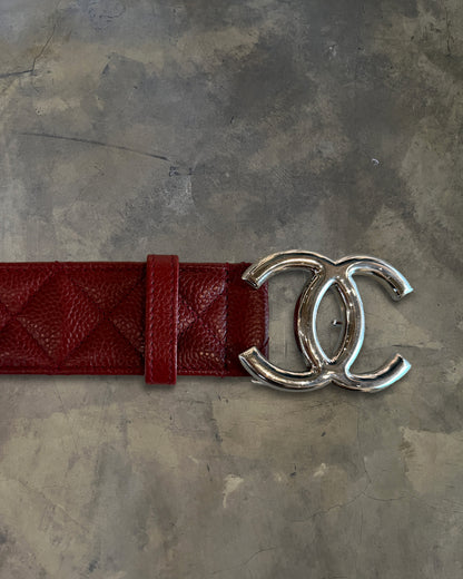 CHANEL 2013 PIG BLOOD QUILTED CC CAVIAR BELT