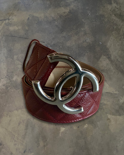 CHANEL 2013 PIG BLOOD QUILTED CC CAVIAR BELT