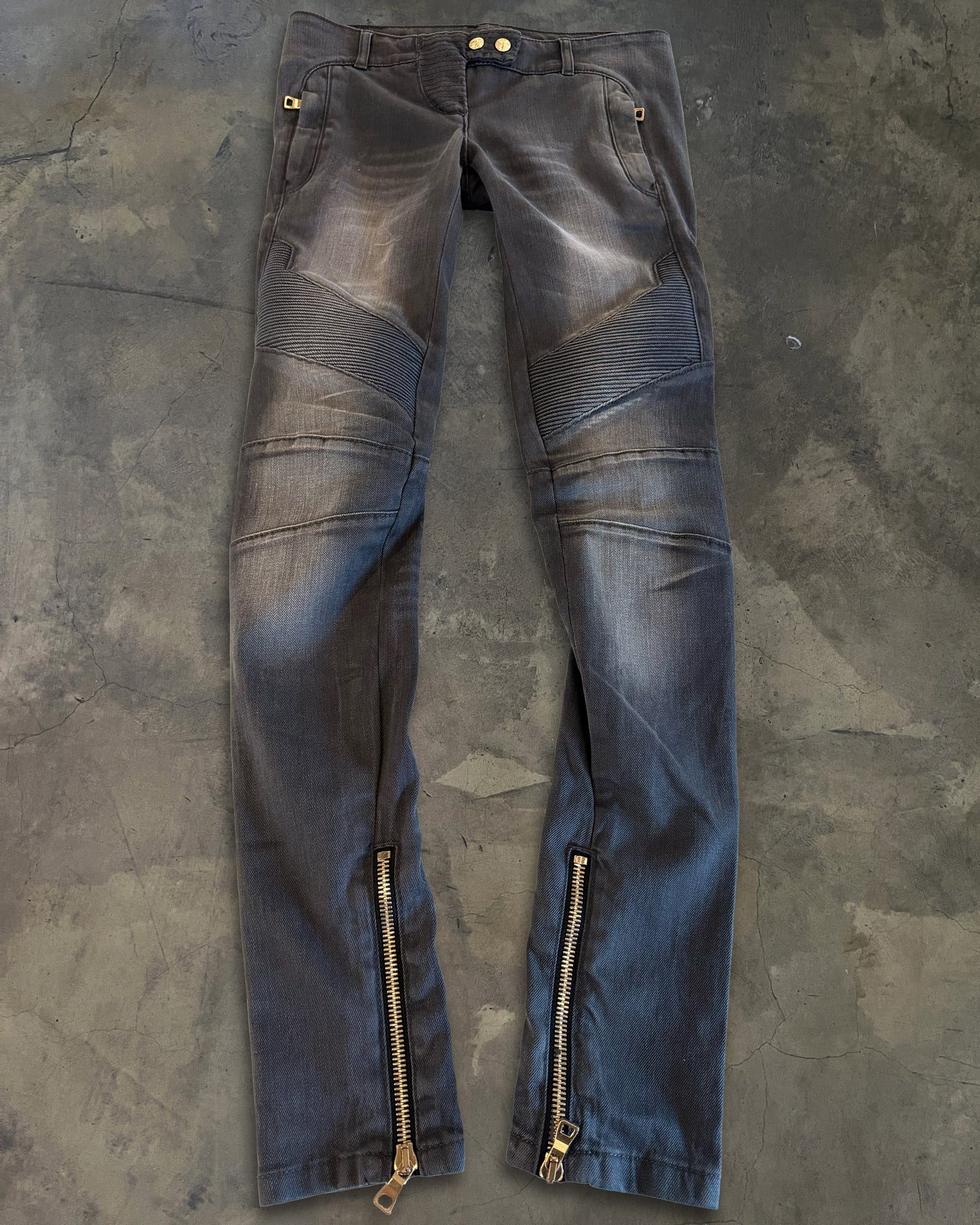 BALMAIN FADED BIKER DENIM