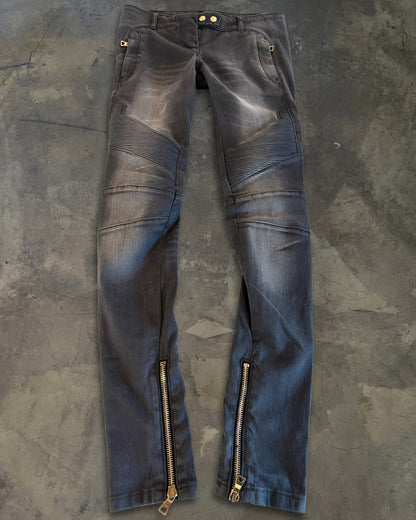 BALMAIN FADED BIKER DENIM