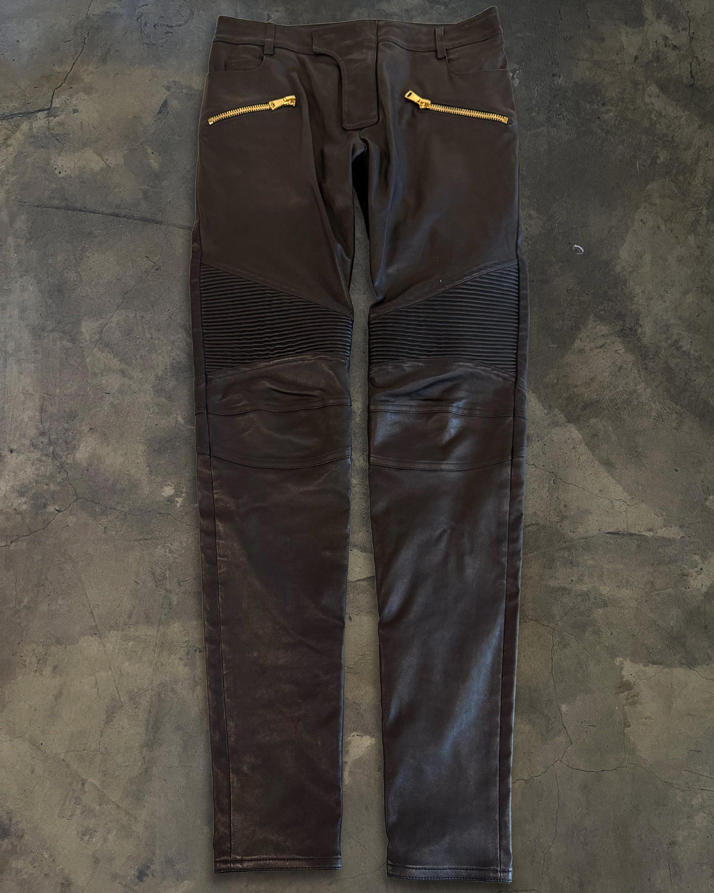 BALMAIN LAMBSKIN BIKER DENIM