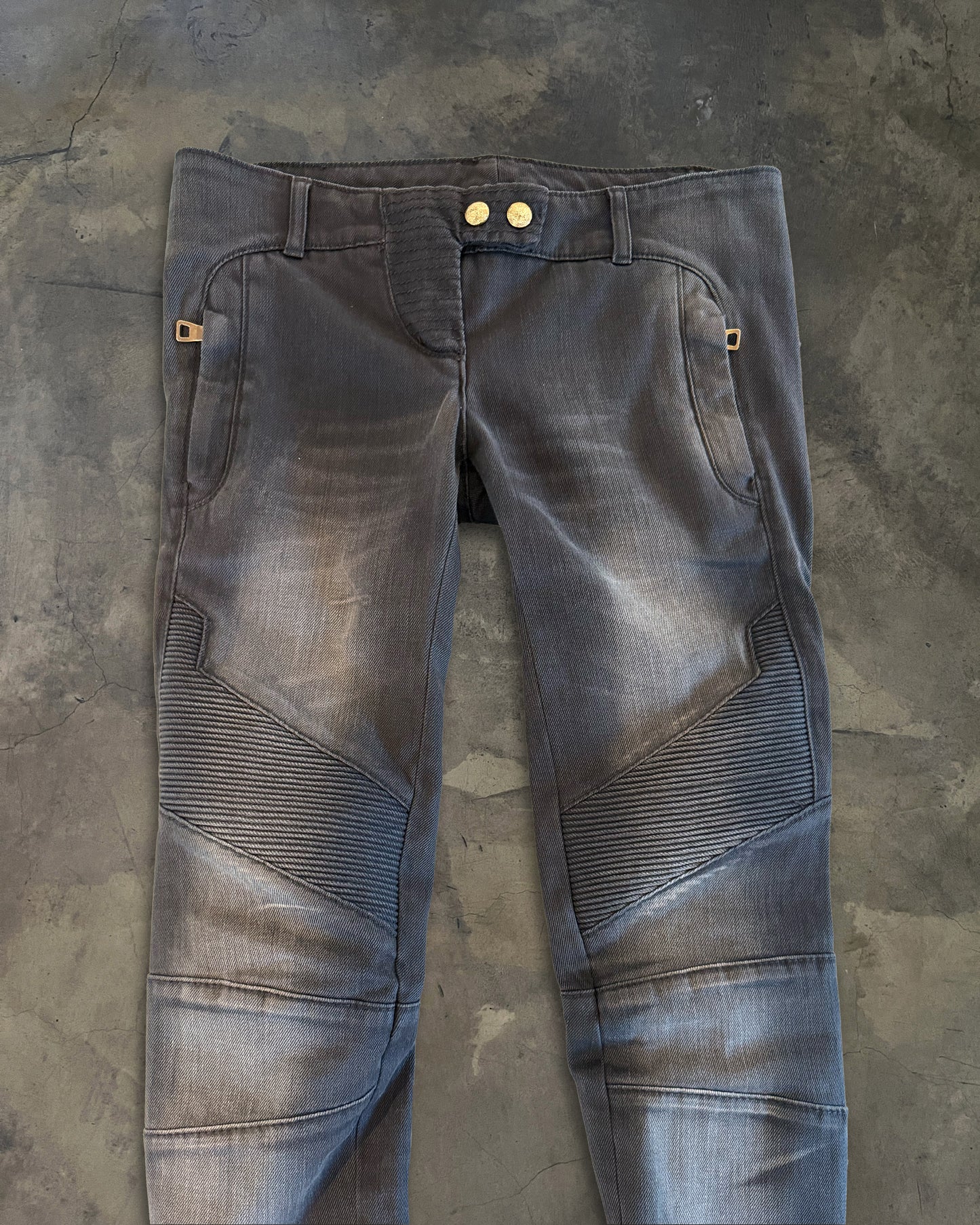 BALMAIN FADED BIKER DENIM