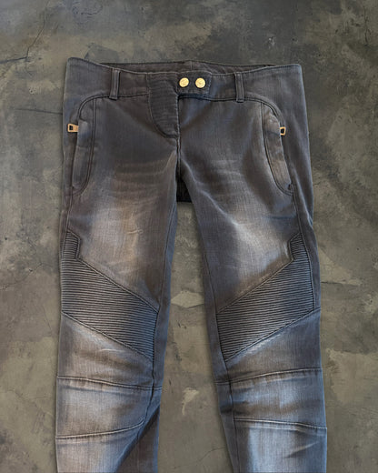 BALMAIN FADED BIKER DENIM
