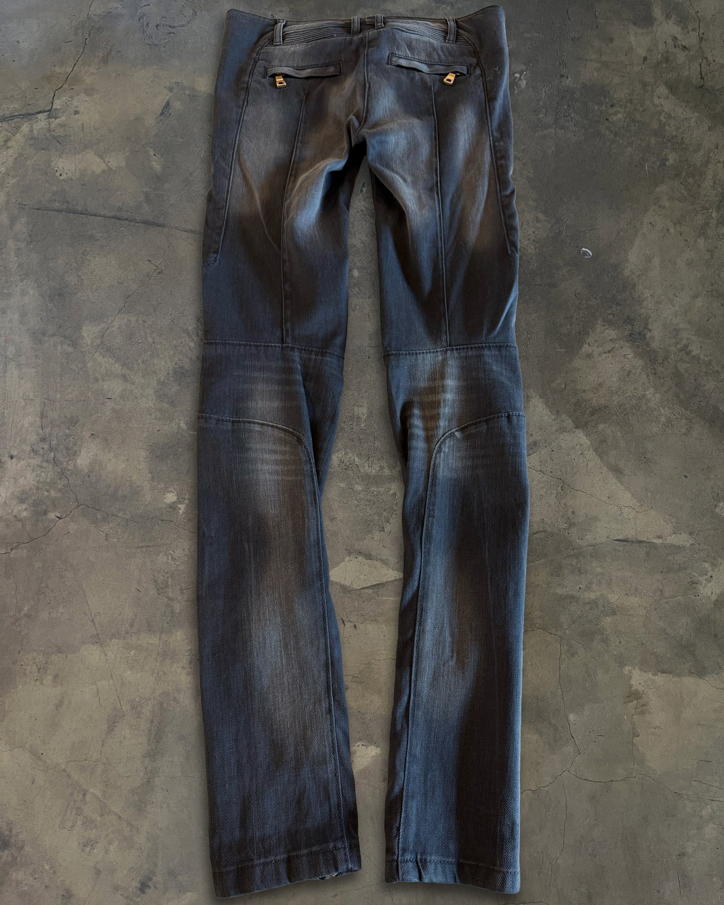 BALMAIN FADED BIKER DENIM