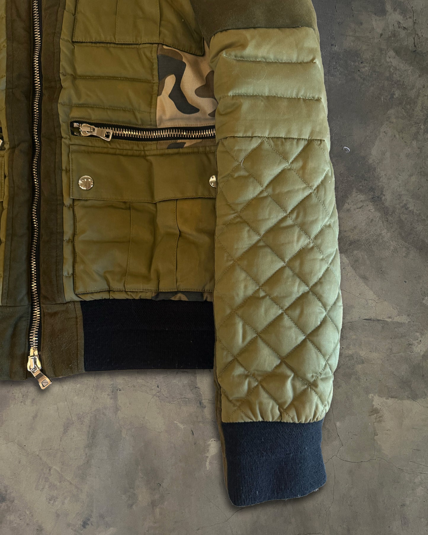 BALMAIN AW2014 FUR TRIM CAMO PRINT QUILTED JACKET