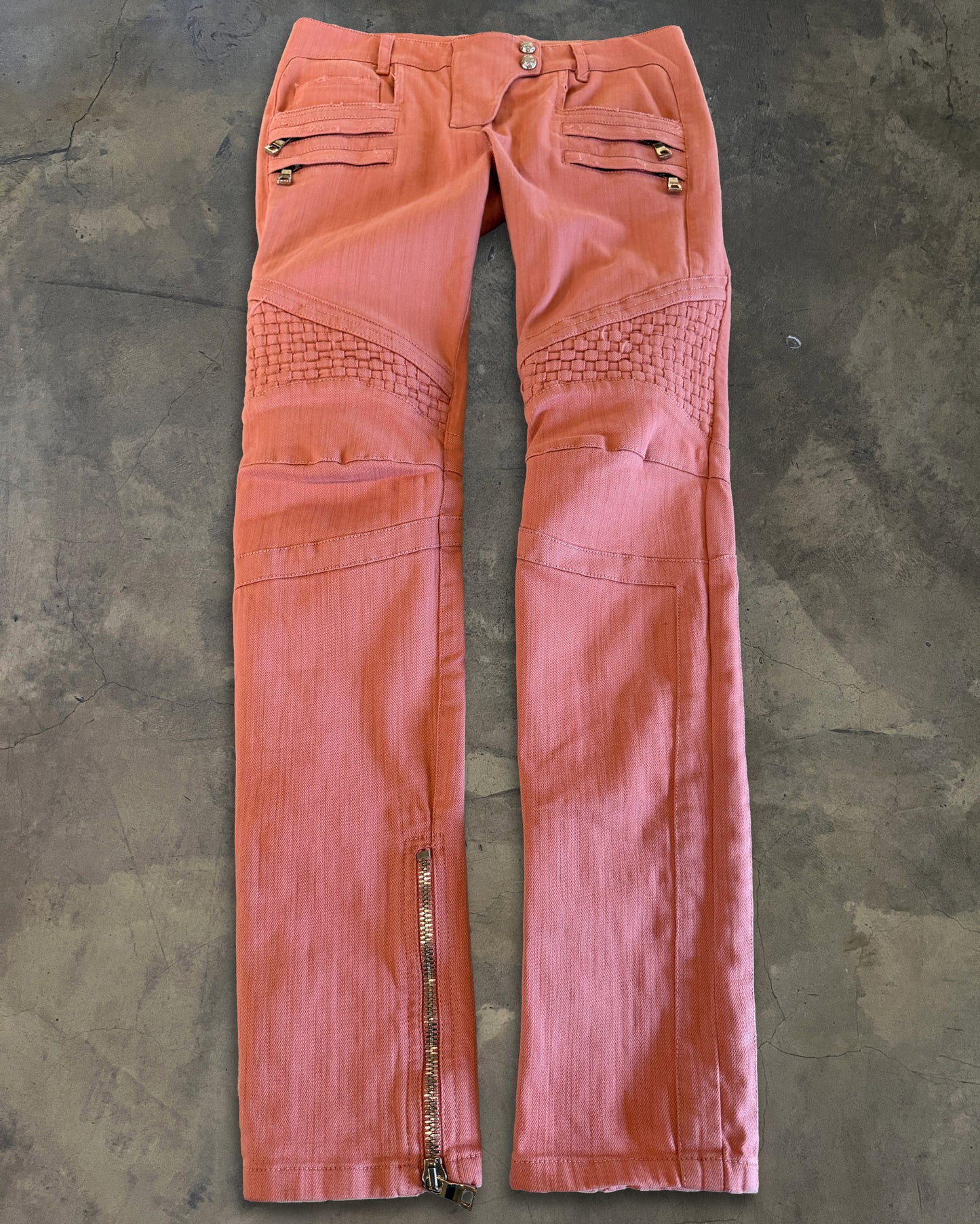 BALMAIN PINK BIKER DENIM