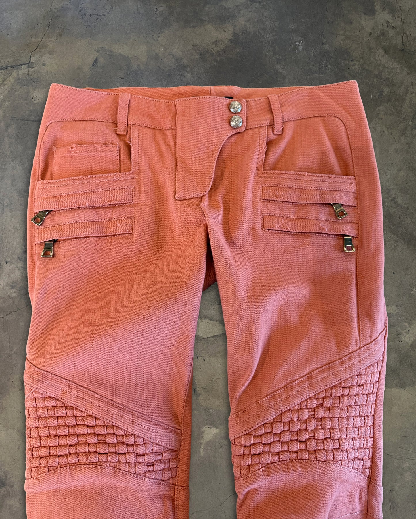 BALMAIN PINK BIKER DENIM