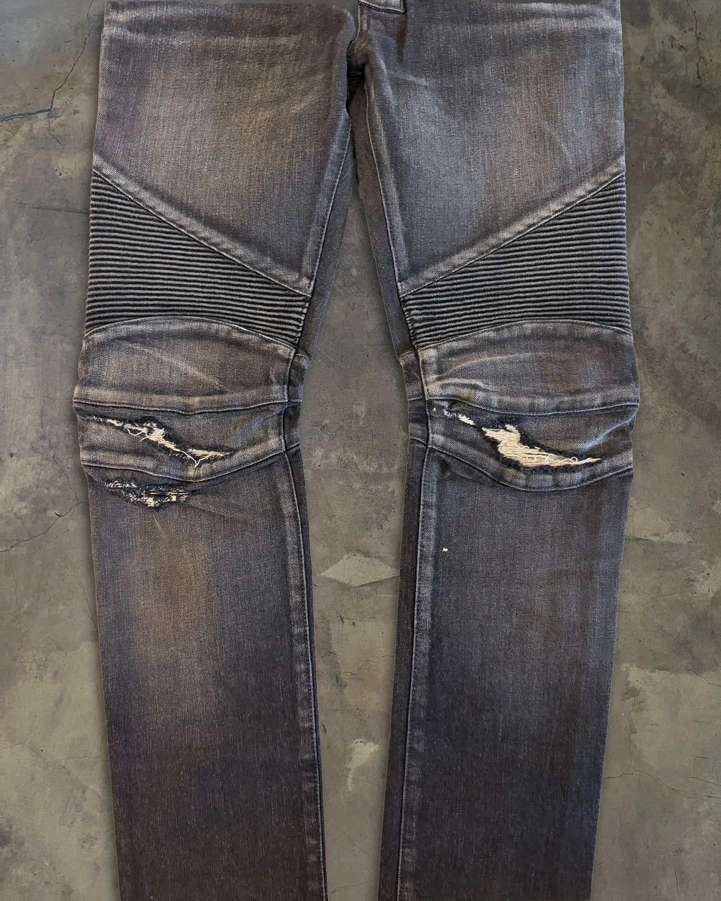 BALMAIN SS2014 REPARIED BLACK BIKER DENIM