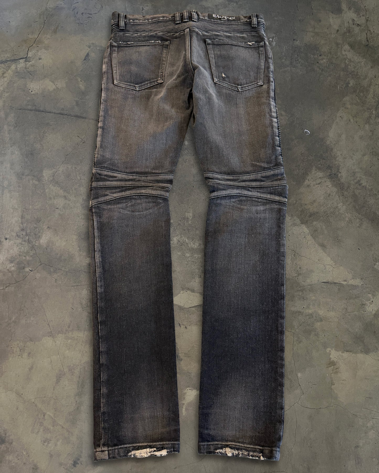 BALMAIN SS2014 REPARIED BLACK BIKER DENIM