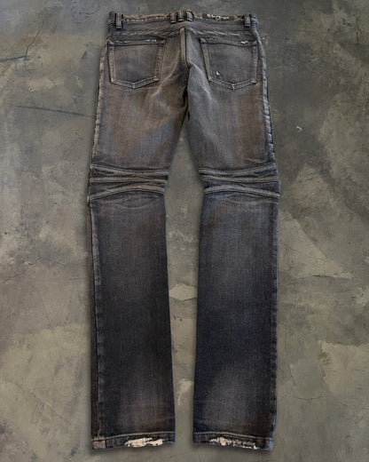 BALMAIN SS2014 REPARIED BLACK BIKER DENIM