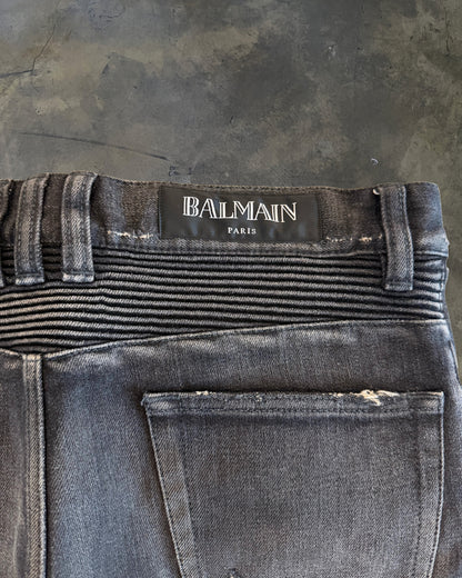 BALMAIN SS2014 REPARIED BLACK BIKER DENIM