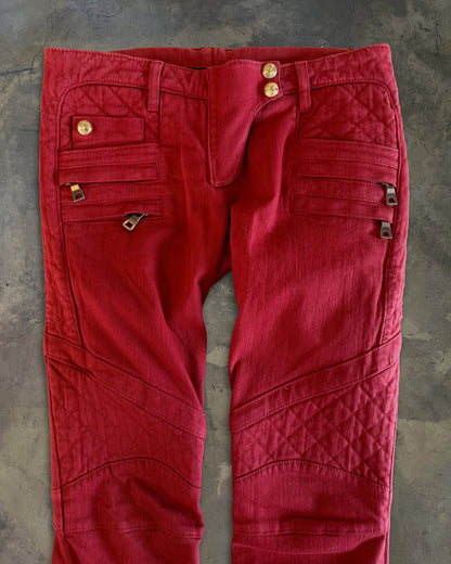 BALMAIN RED BIKER DENIM