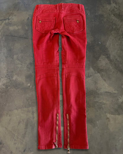 BALMAIN RED BIKER DENIM