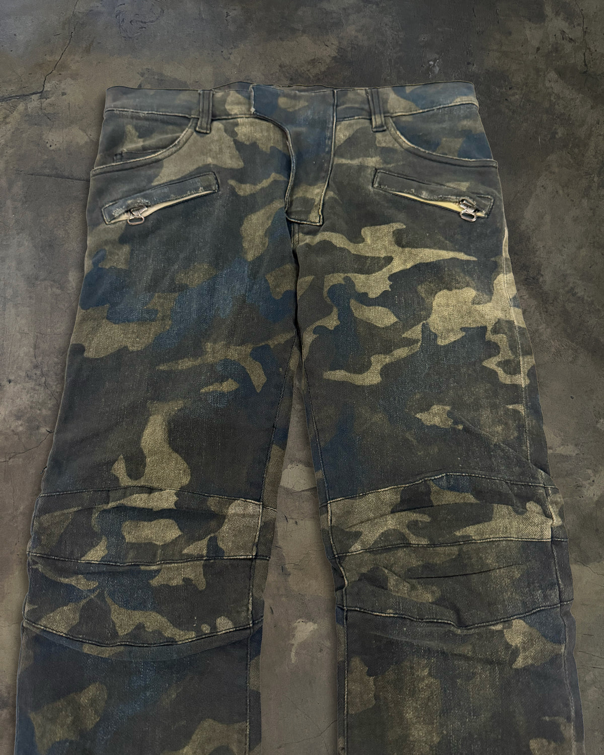 BALMAIN SS2010 CAMO BIKER DENIM