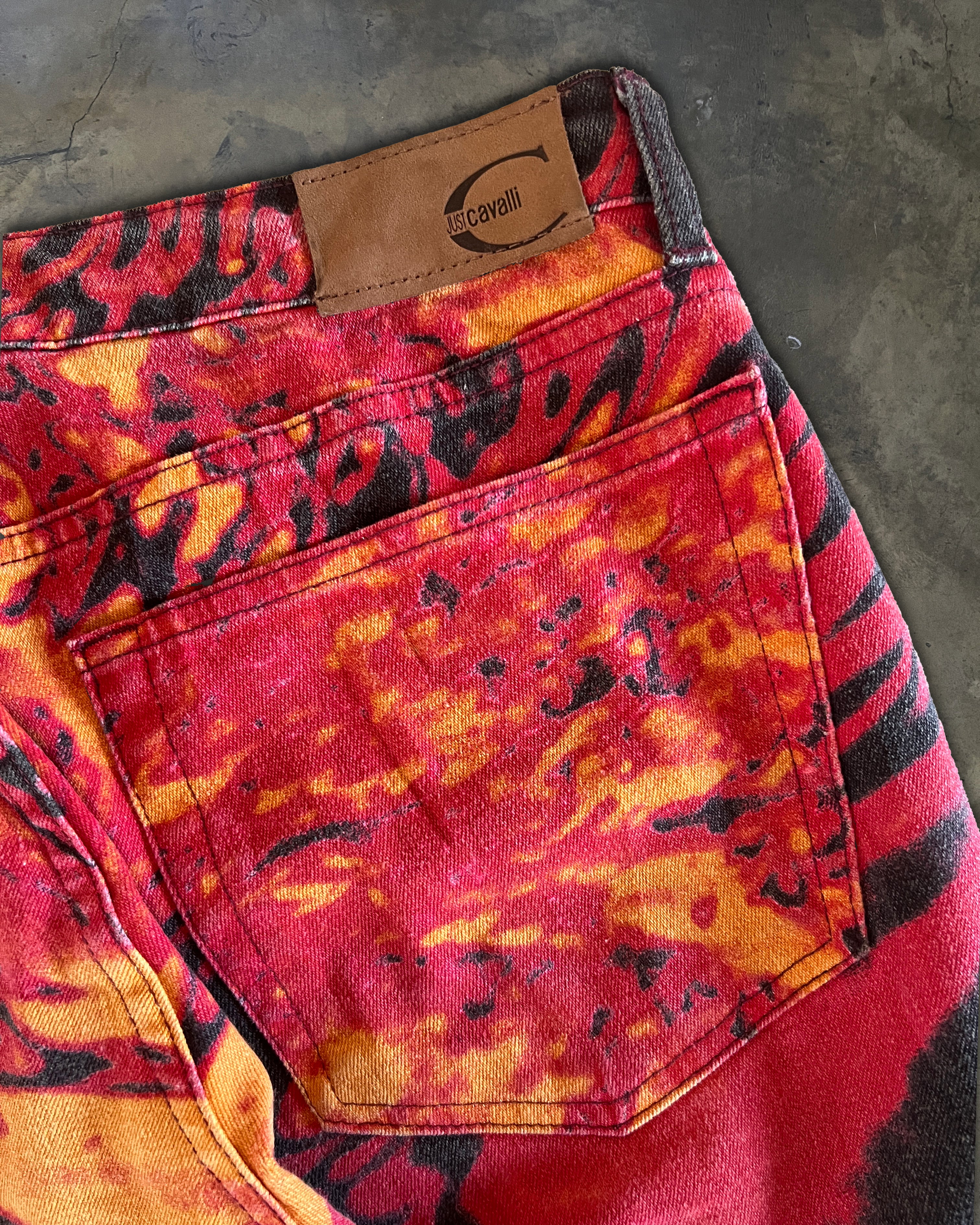 メンズ archive just cavalli paint flare pants
