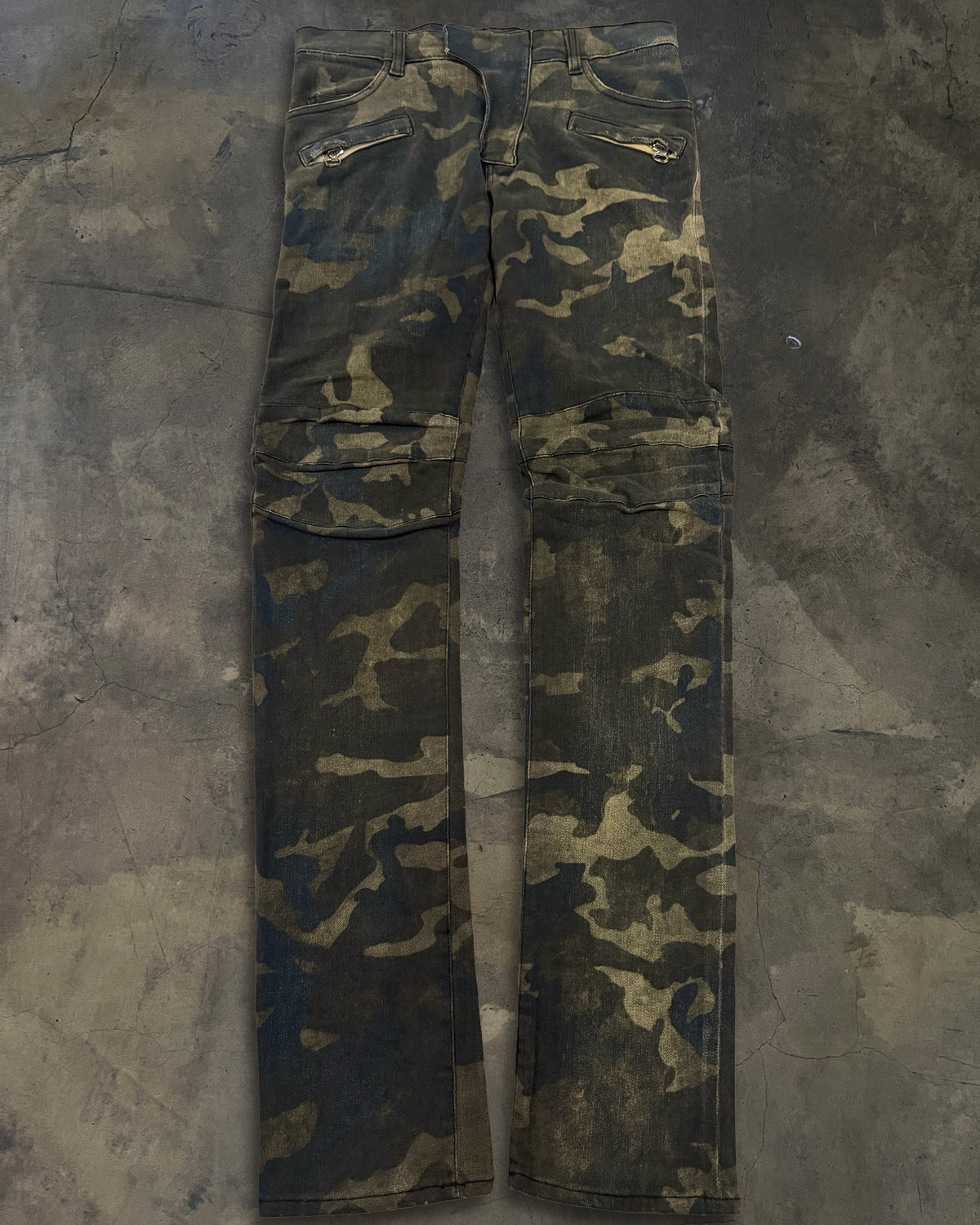 BALMAIN SS2010 CAMO BIKER DENIM