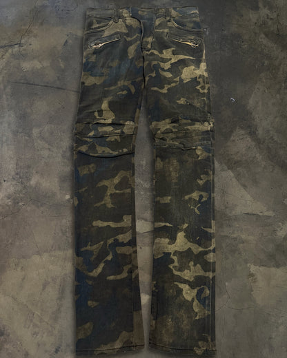 BALMAIN SS2010 CAMO BIKER DENIM
