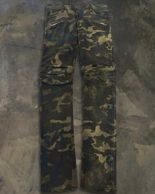 BALMAIN SS2010 CAMO BIKER DENIM