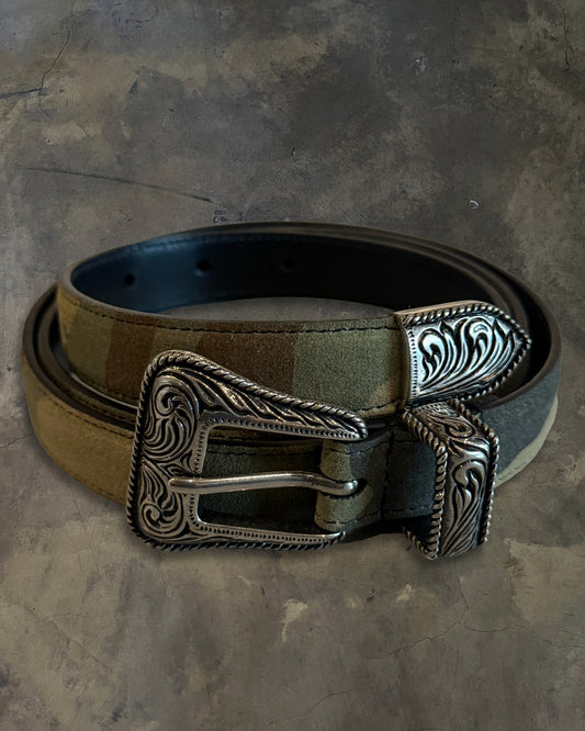 SAINT LAURENT CAMO SUEDE WESTERN BELT