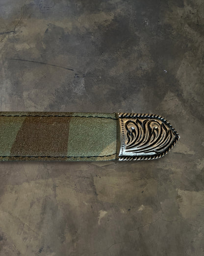 SAINT LAURENT CAMO SUEDE WESTERN BELT