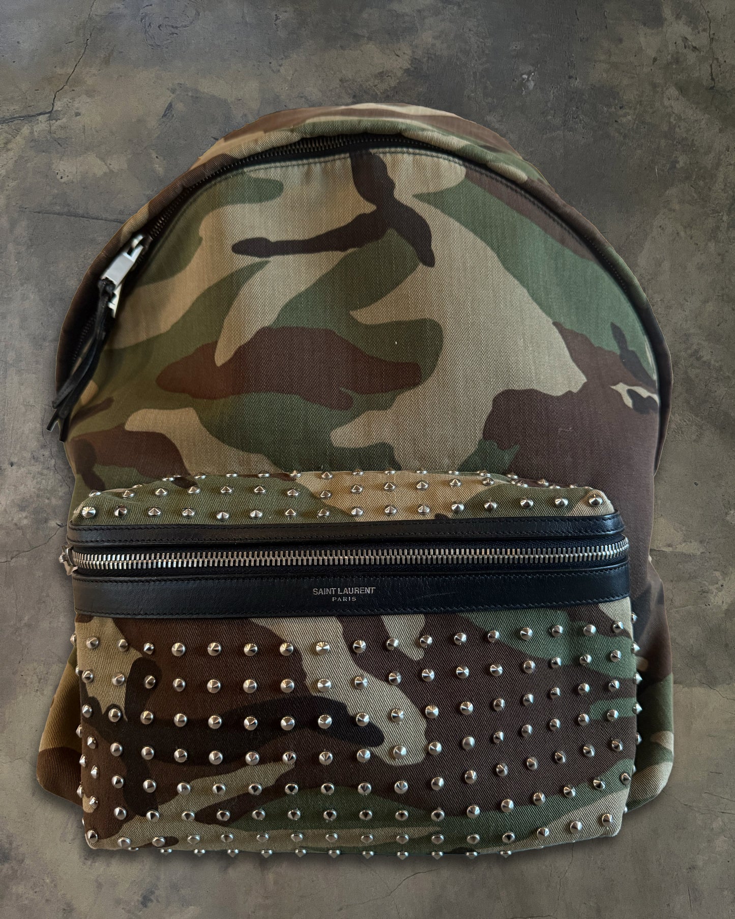 SAINT LAURENT CAMO STUDDED BACKPACK
