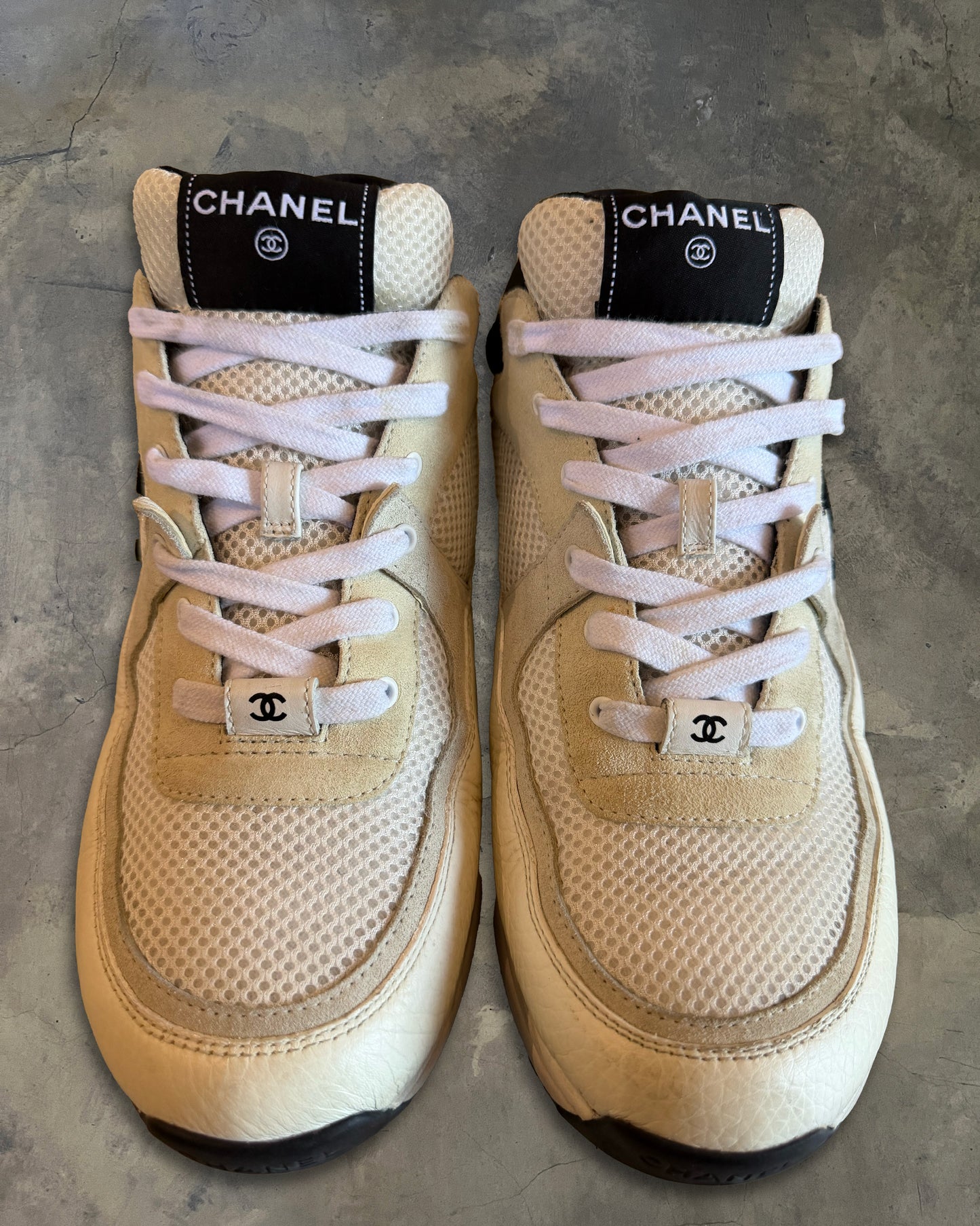 CHANEL MESH SUEDE CALFSKIN CC SNEAKERS