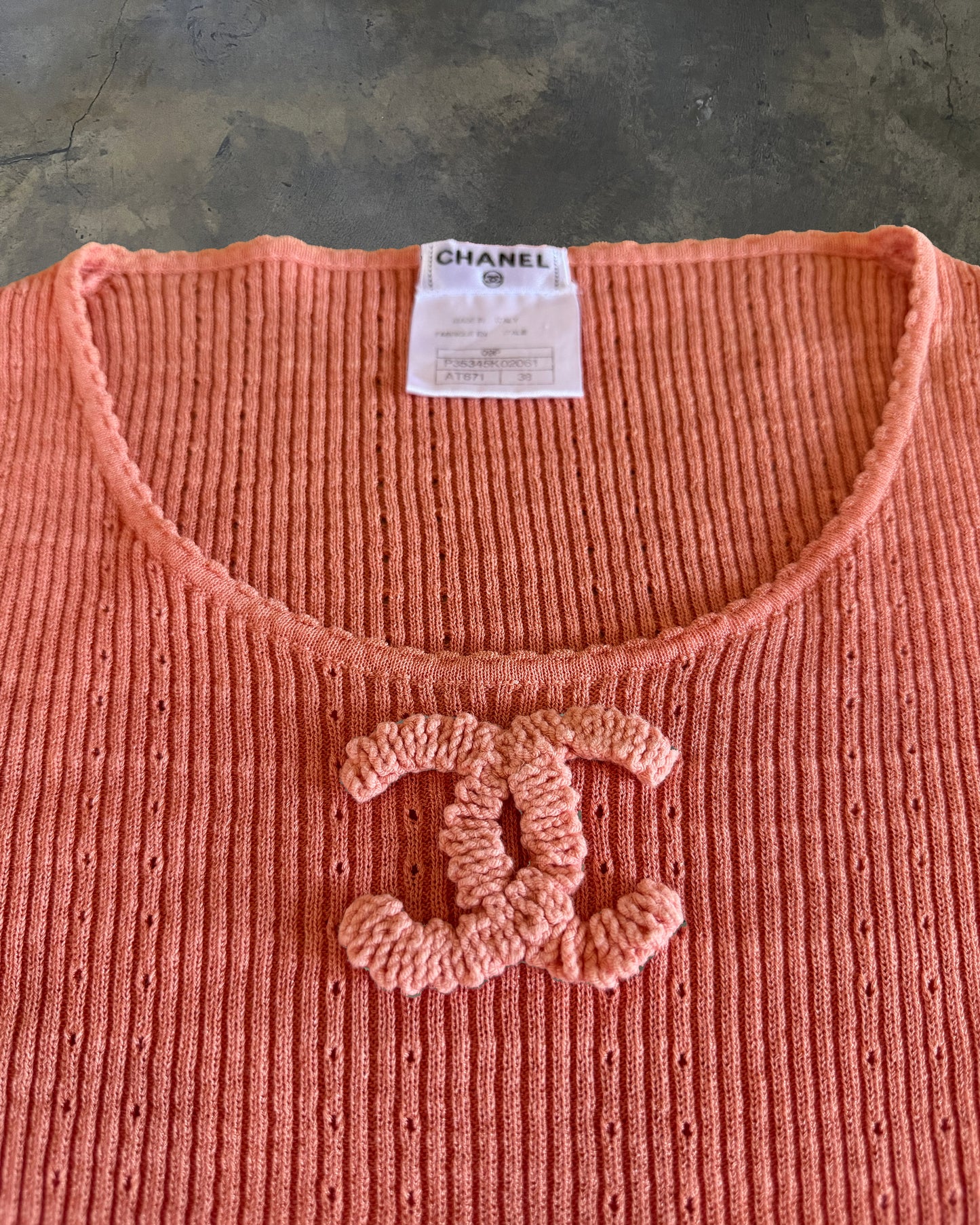 CHANEL SS2009 PEACH RIB KNIT TOP