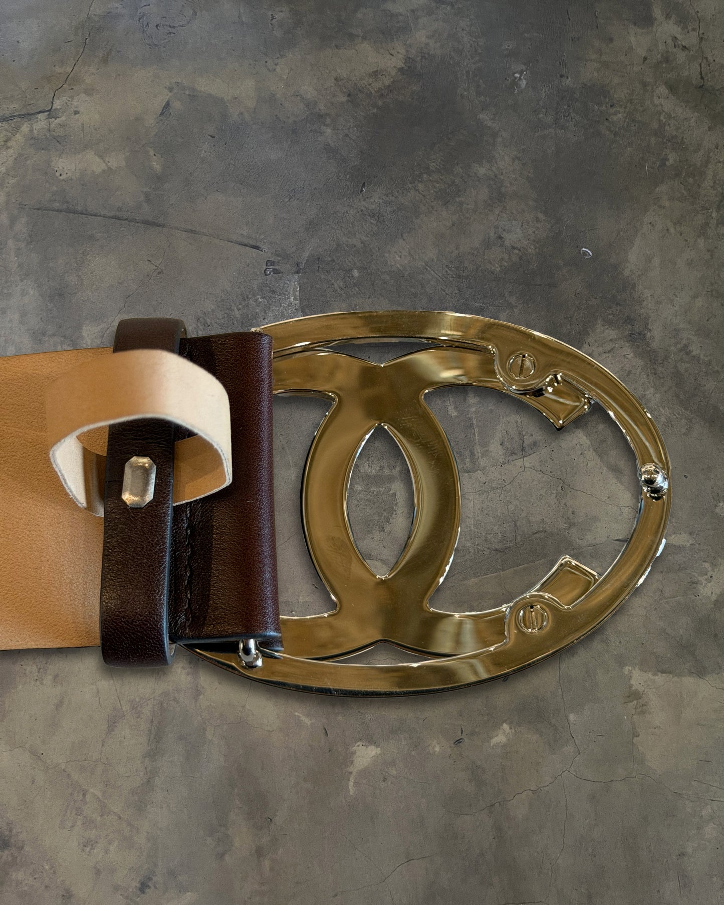 CHANEL BROWN CALFSKIN OVAL CC BELT