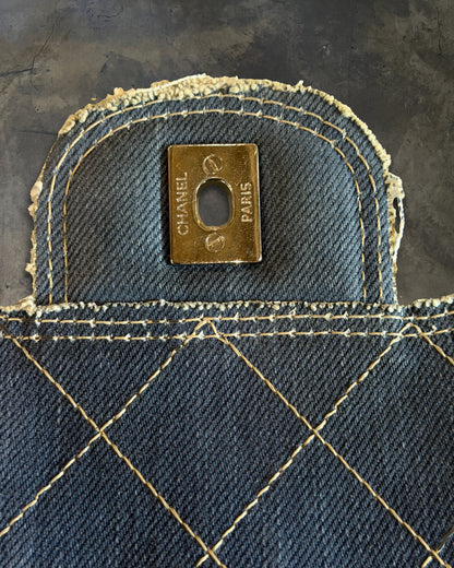 CHANEL CRUISE 2015 PARIS DUBAI MEDIUM QUILTED DENIM POM POM FLAP