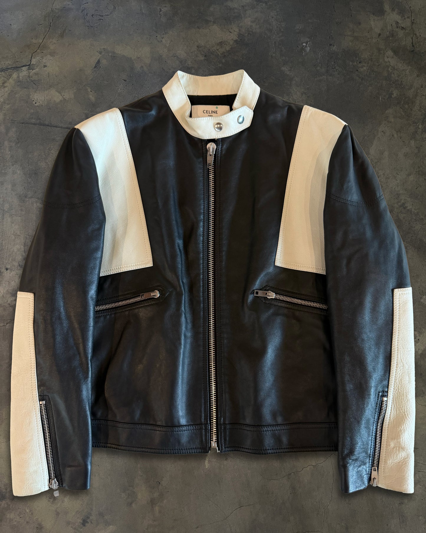 1/1 CELINE SS2022 TWO TONE LEATHER MOTO JACKET