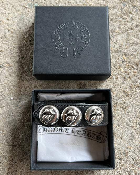 CHROME HEARTS ROLLING STONE 3 BUTTON LEATHER BRACELET