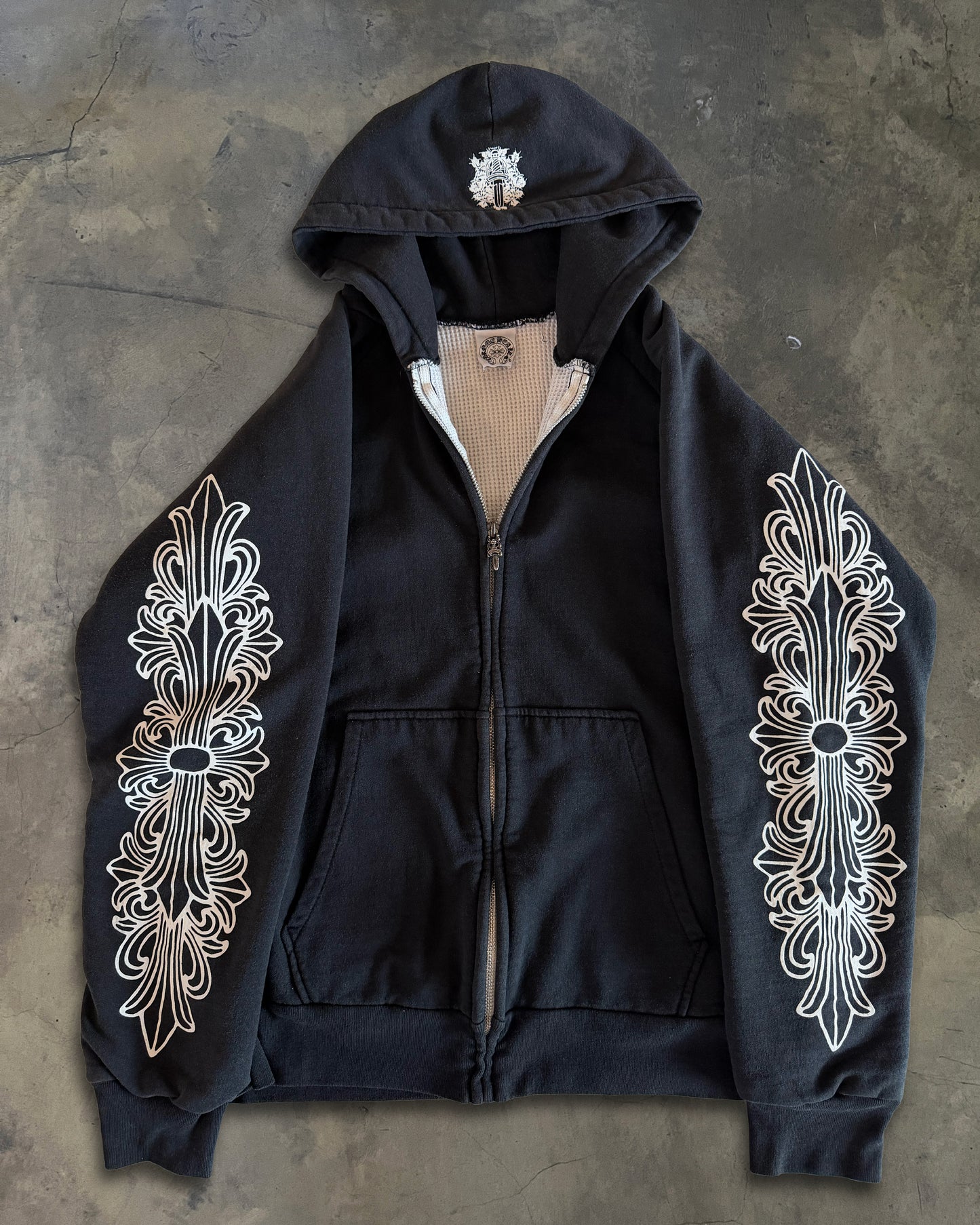 CHROME HEARTS VINTAGE WAFFLE KNIT FLORAL HOODIE
