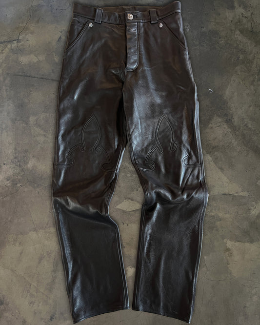 CHROME HEARTS FLEUR KNEE LEATHER PANTS